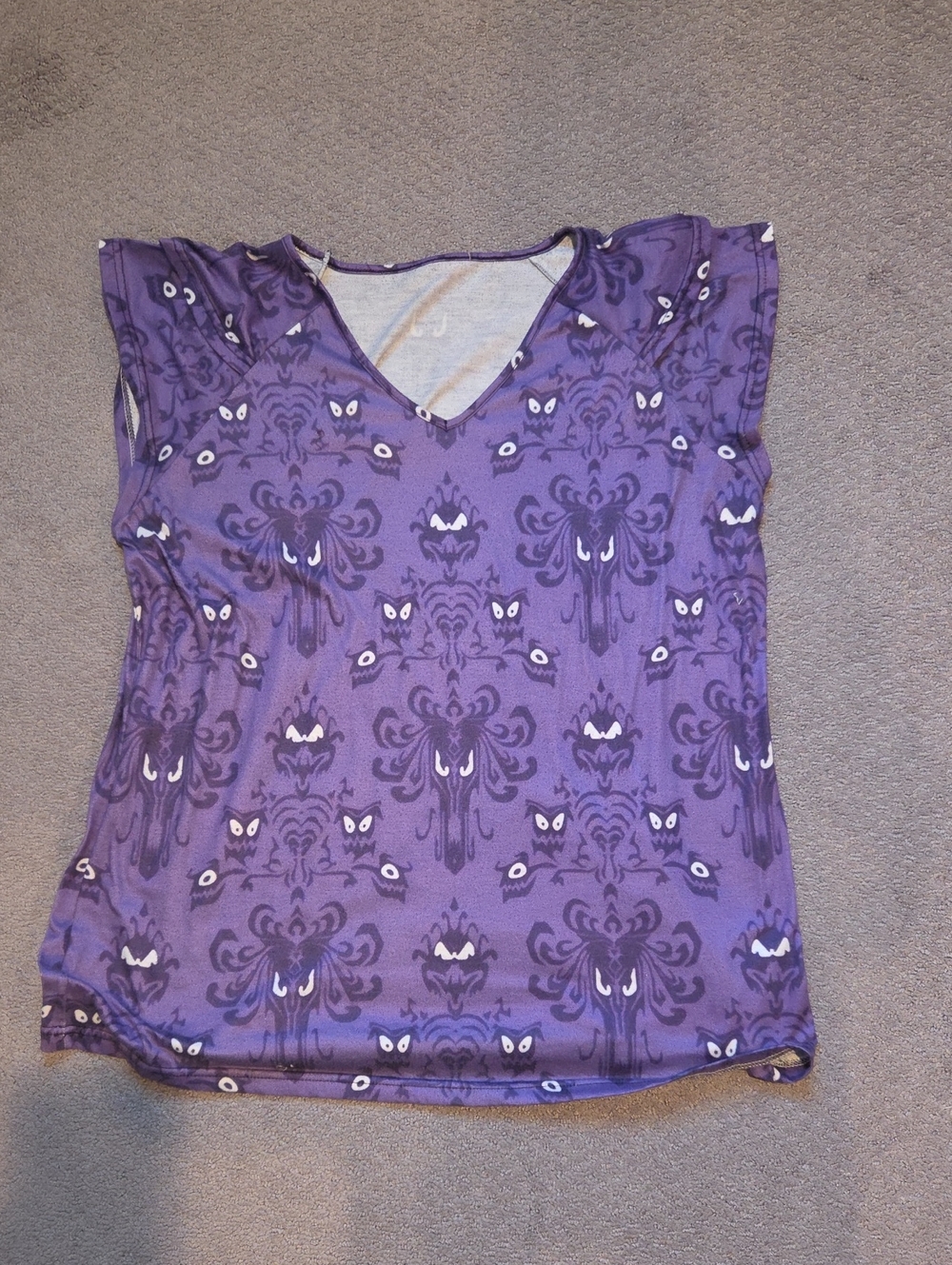 Haunted Mansion Purple Wallpaper Patterned V-Neck Women's Top